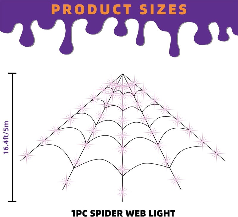 Kendane Halloween Decorations Outdoor and Indoor, 250 LED Halloween Spider Web Light Decorations, 200" Large Light Up Spider Web for Yard(Purple) - Image 2